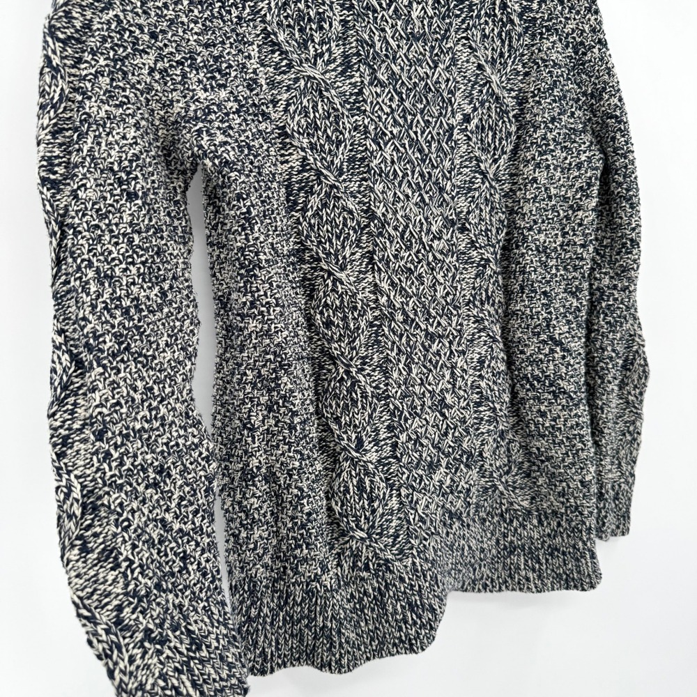 LL Bean Signature Navy Marled Cable Knit Zip Hoodie Sweater Cardigan Women's M - Picture 7 of 14
